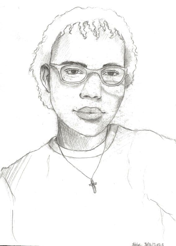 Graphite portrait of a young man wearing glasses